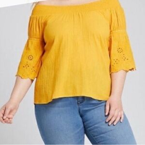 100% cotton bohemian yellow off the shoulder top size large